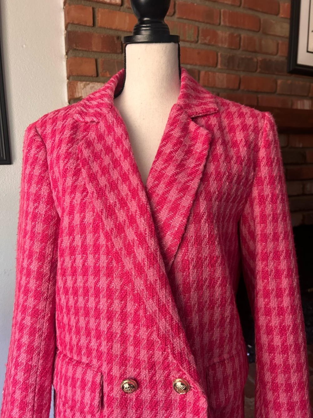 NWOT Buddy Love Avery Oversized Houndstooth Blazer in Pink Sz M - Picture 4 of 10